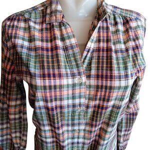 Vintage 1970s Boho Plaid Top Womens Medium by Tom Boy Green Collared